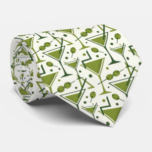 Modern Cocktails Olive Green Martini Neck Tie