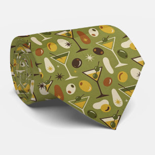 Modern Cocktails Olive Green Martini Neck Tie