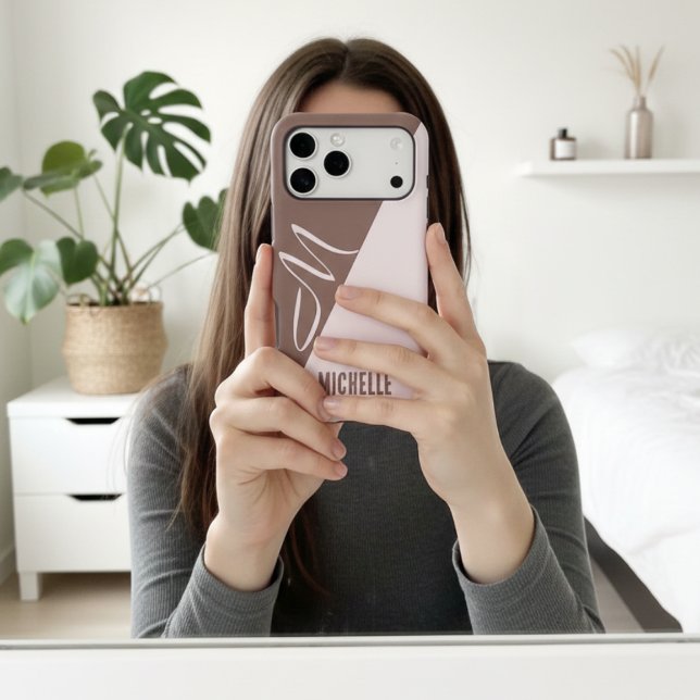 Modern Cocoa Blush Pink Minimalist Script Monogram (Creator Uploaded)