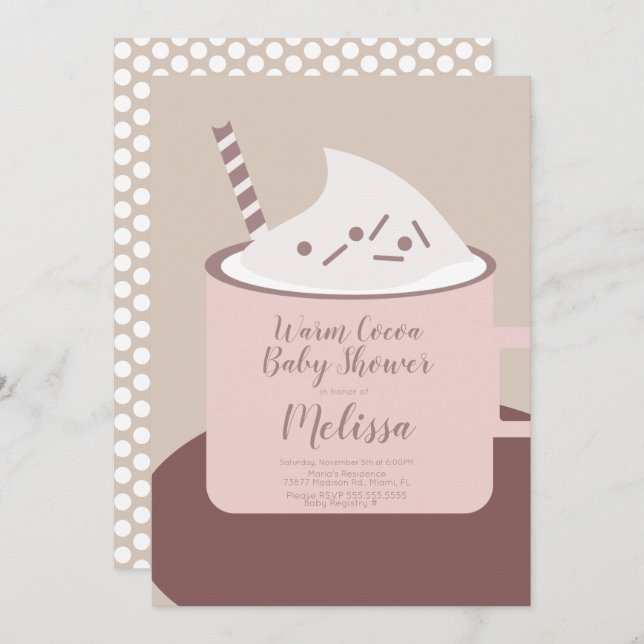 Modern Cocoa Hot Chocolate Mug Baby Shower Invitation (Front/Back)