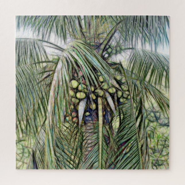 Modern Coconuts Palm Tree Tropical Greenery    Jigsaw Puzzle (Vertical)