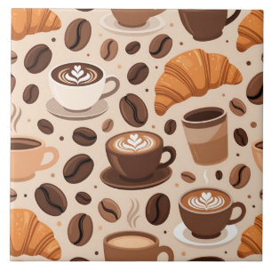 Modern Coffee Aesthetic Pattern Ceramic Tile