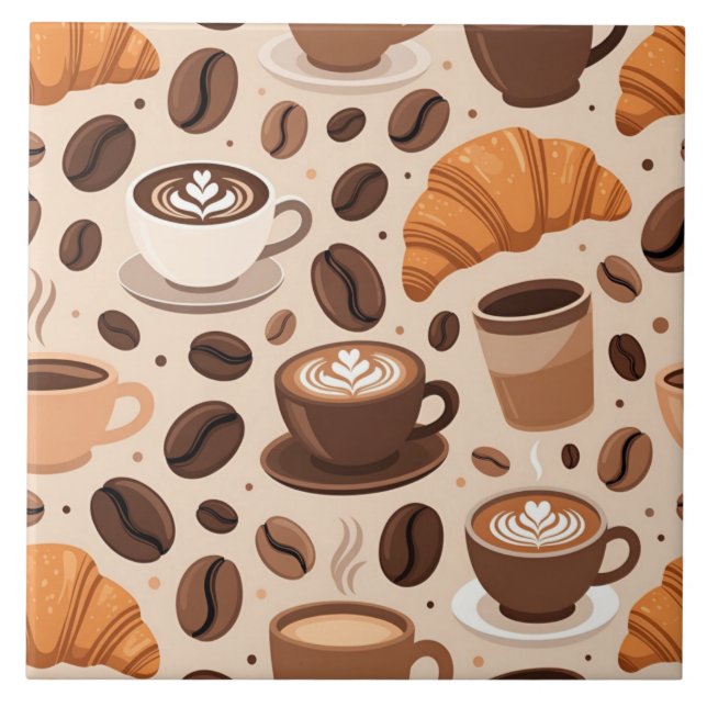 Modern Coffee Aesthetic Pattern Ceramic Tile (Front)