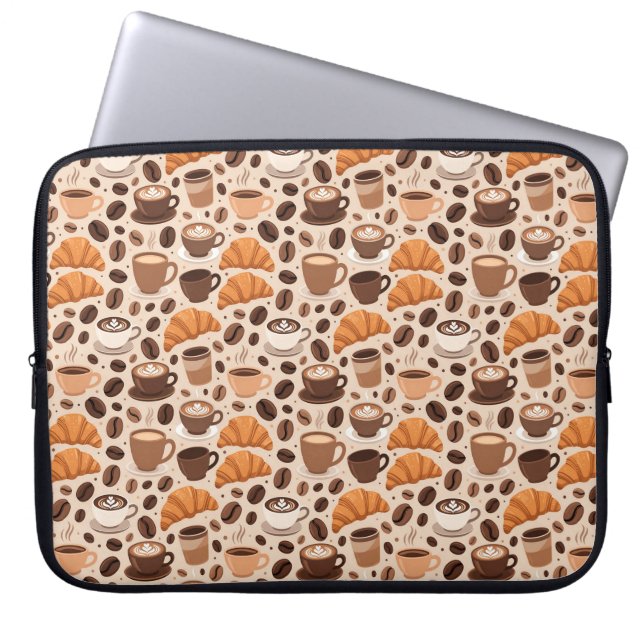 Modern Coffee Aesthetic Pattern Laptop Sleeve (Front)