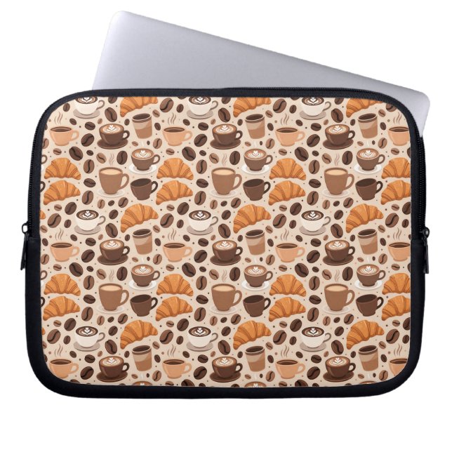 Modern Coffee Aesthetic Pattern Laptop Sleeve (Front)