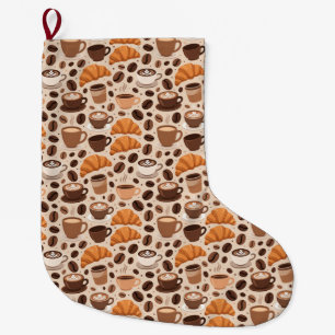 Modern Coffee Aesthetic Pattern Large Christmas Stocking
