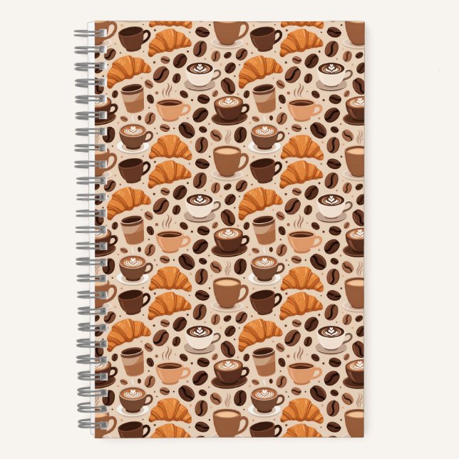 Modern Coffee Aesthetic Pattern Notebook (Front)