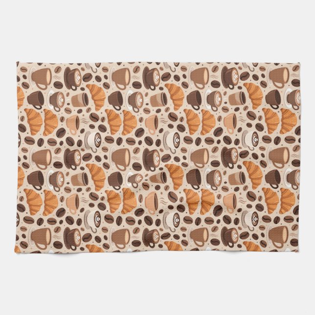 Modern Coffee Aesthetic Pattern Tea Towel (Horizontal)