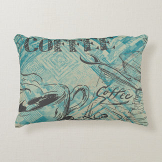 Modern Coffee Art Sketch Blue Decorative Cushion