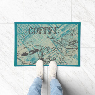 Modern Coffee Art Teal Doormat