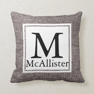 Modern Coffee Brown Herringbone Cushion