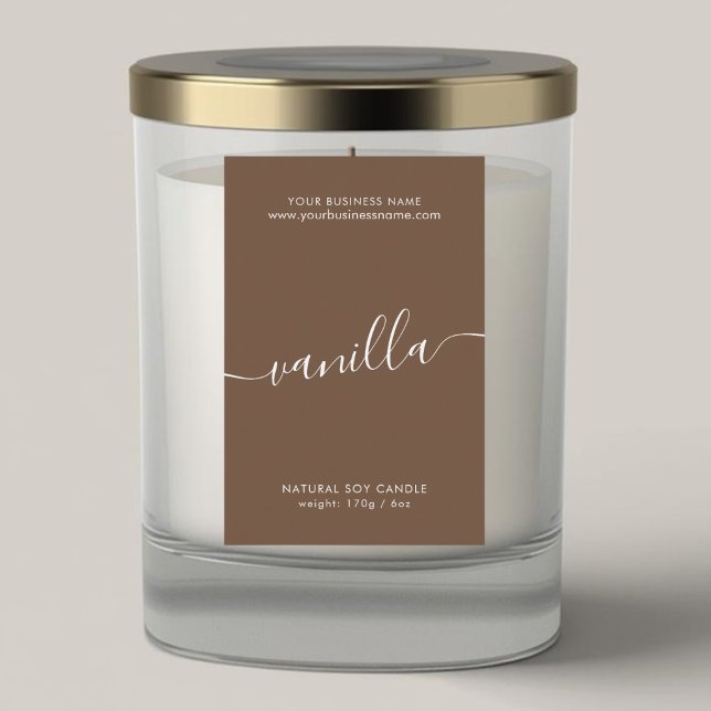 Modern coffee brown script candle product label (Creator Uploaded)