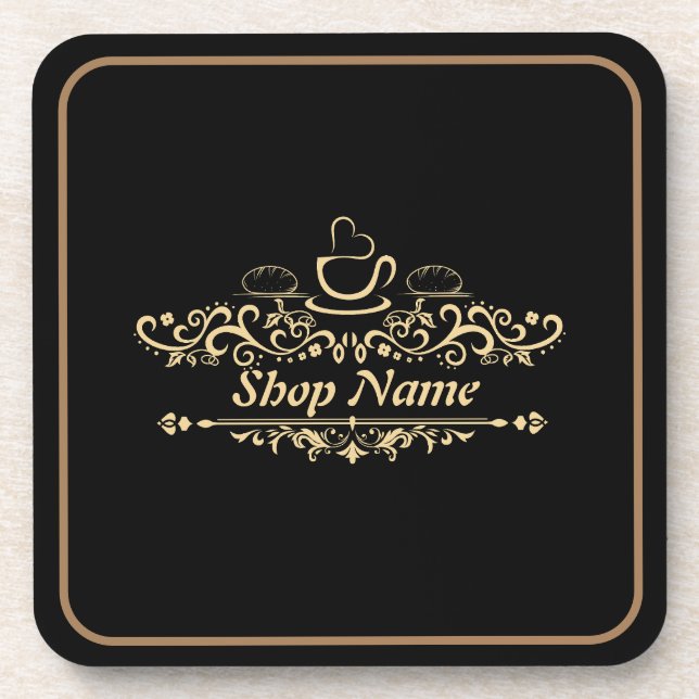 Modern coffee cafe Bakery welcome custom Logo name Coaster (Front)