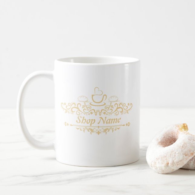 Modern coffee cafe Bakery welcome custom Logo name Coffee Mug (With Donut)
