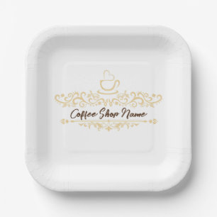 Modern Coffee cafe shop welcome Personalise name Paper Plate