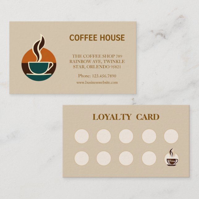 Modern coffee chalkboard folded loyalty stamp card (Front/Back)
