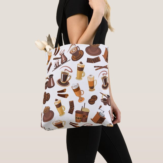 Modern Coffee Lover Pattern Tote Bag (Close Up)
