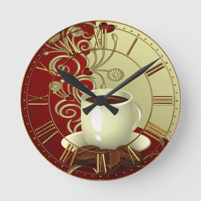 Modern Coffee Lover Round Clock (Front)