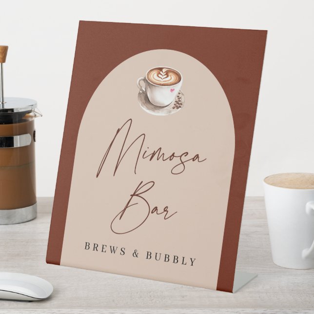 Modern Coffee Mimosa Bar Bridal Shower Pedestal Sign (In SItu)
