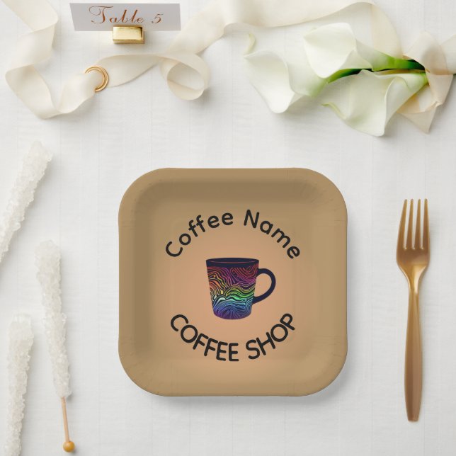 Modern Coffee Shop Café tea Bar Custom Barista  Paper Plate (Wedding)