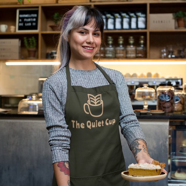 Modern Coffee Shop l Professional Logo Sage Green  Apron (Creator Uploaded)