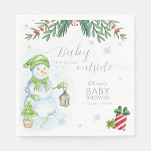 Modern Cold Outside Floral Snowman Baby Shower  Napkin