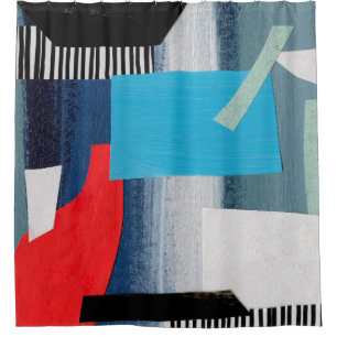 Modern collage art. Mixed media on canvas. Geometr Shower Curtain