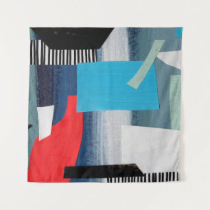 Modern collage art. Mixed media on canvas. Geometr Tapestry