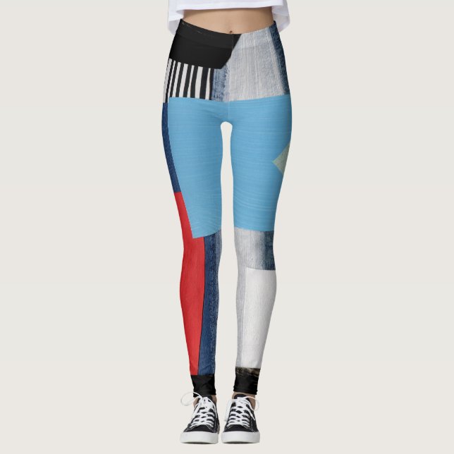 Modern Collage Artistic Geometric Design Leggings (Front)