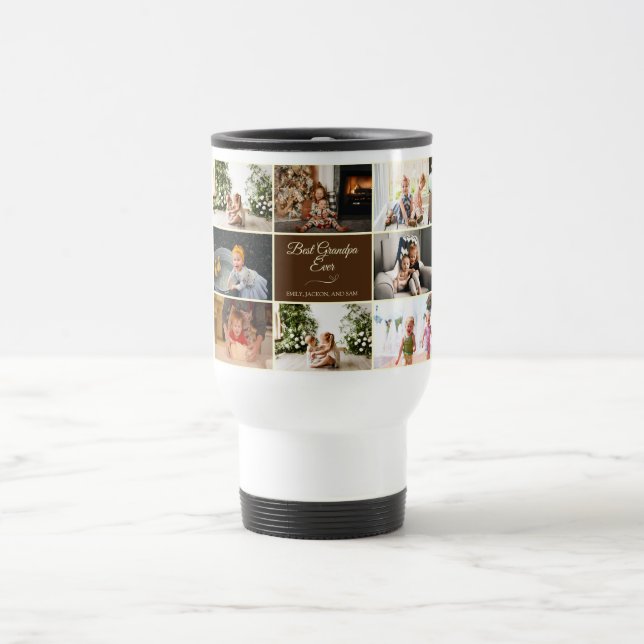 Modern Collage Best Grandpa Ever Photo Travel Mug (Center)