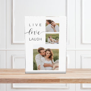 Modern Collage Couple Photo & Live Love Laugh Gift Block