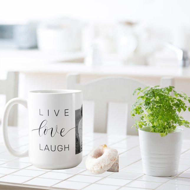 Modern Collage Couple Photo & Live Love Laugh Gift Coffee Mug (Creator Uploaded)