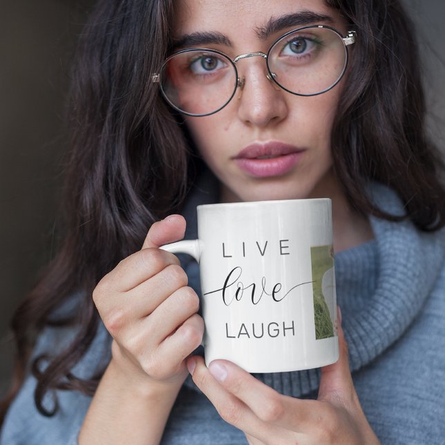 Modern Collage Couple Photo & Live Love Laugh Gift Latte Mug (Creator Uploaded)