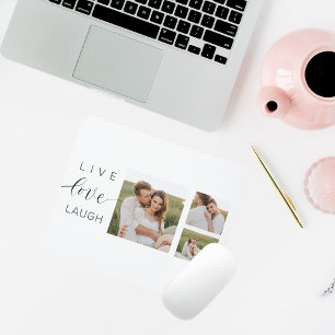 Modern Collage Couple Photo & Live Love Laugh Gift Mouse Pad