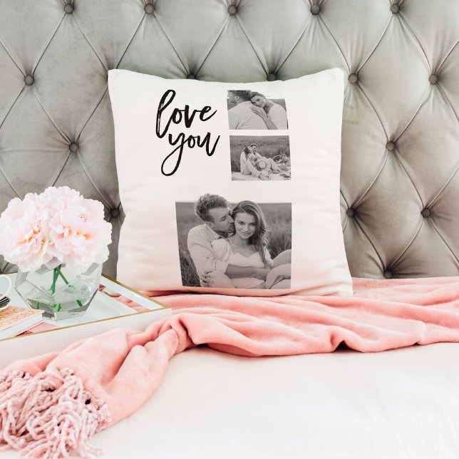 Modern Collage Couple Photo & Love You Beauty Gift Cushion (Creator Uploaded)
