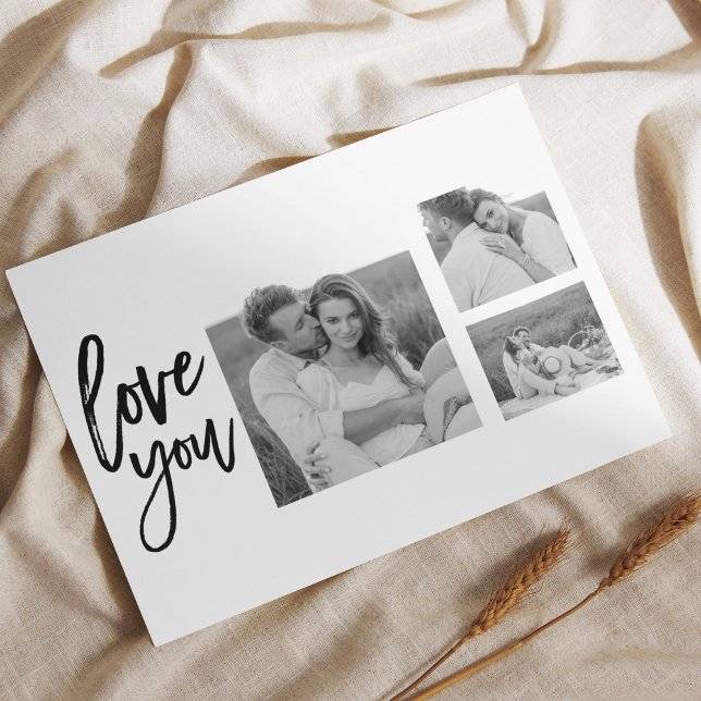 Modern Collage Couple Photo & Love You Beauty Gift Holiday Postcard (Creator Uploaded)