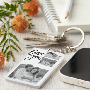 Modern Collage Couple Photo & Love You Beauty Gift Key Ring