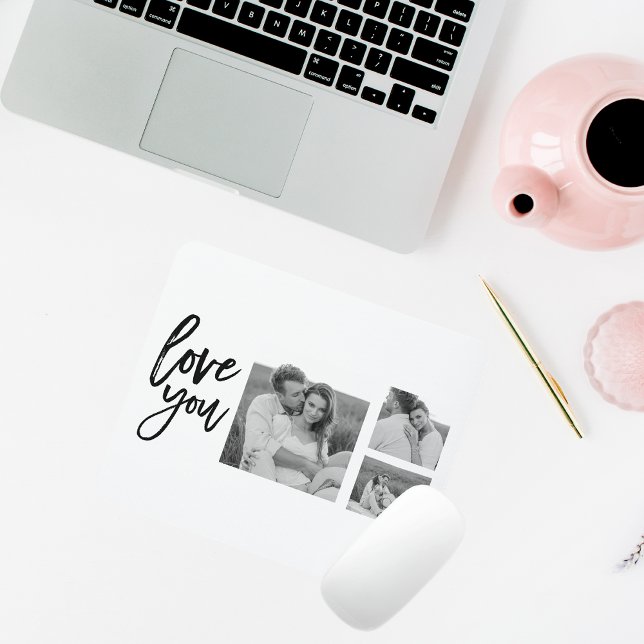 Modern Collage Couple Photo & Love You Beauty Gift Mouse Pad (Creator Uploaded)