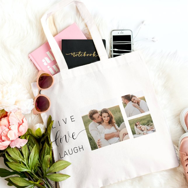 Modern Collage Couple Photo & Love You Beauty Gift Tote Bag (Creator Uploaded)