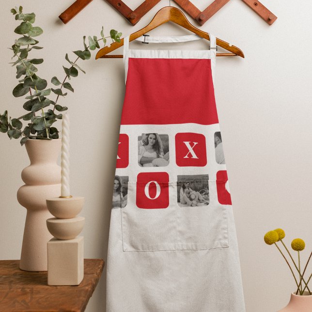 Modern Collage Couple Photo & Red XOXO Apron (Creator Uploaded)