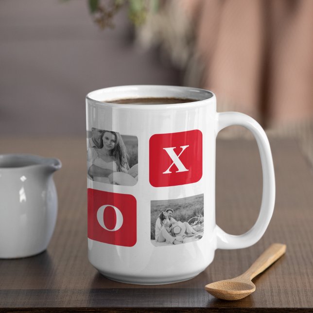 Modern Collage Couple Photo & Red XOXO Coffee Mug (Creator Uploaded)