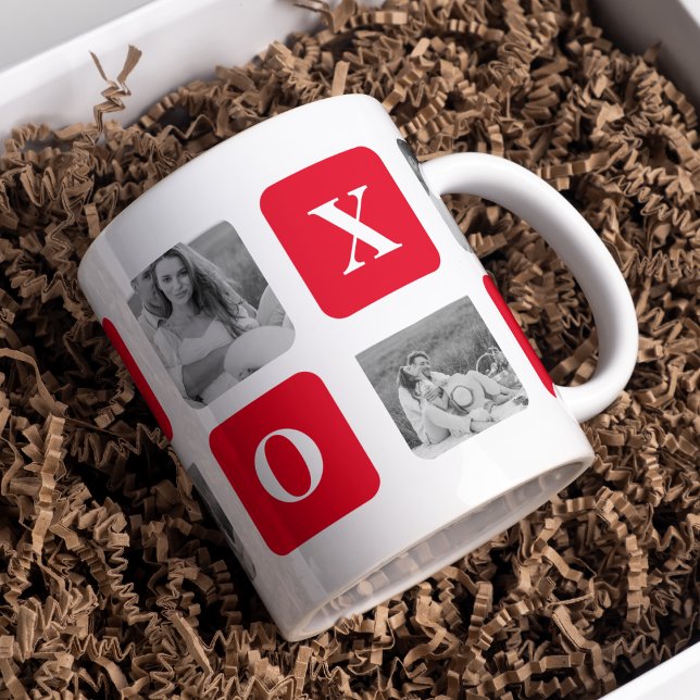 Modern Collage Couple Photo & Red XOXO Mug (Creator Uploaded)