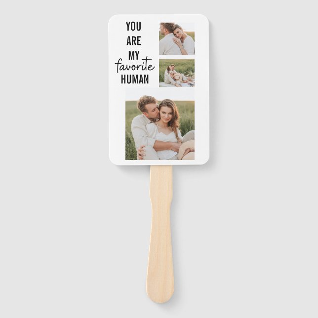 Modern Collage Couple Photo & Romantic Love Quote Hand Fan (Front)