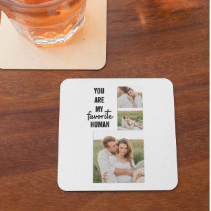Modern Collage Couple Photo & Romantic Love Quote Square Paper Coaster