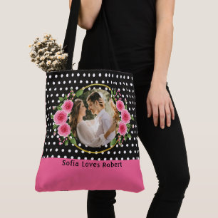 Modern Collage Couple Photo & Romantic Love Quote  Tote Bag