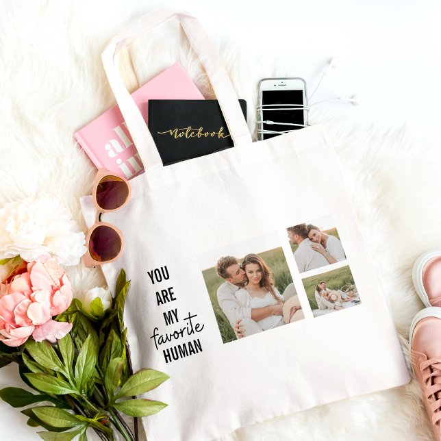 Modern Collage Couple Photo & Romantic Love Quote Tote Bag (Creator Uploaded)