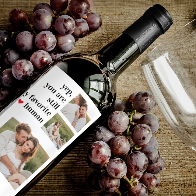 Modern Collage Couple Photo Romantic Quote Wine Label (Creator Uploaded)