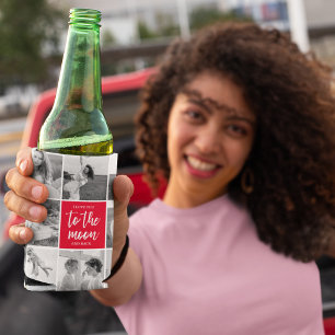 Modern Collage Couple Photo & To The Moon Quote Can Cooler