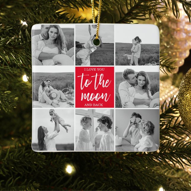 Modern Collage Couple Photo & To The Moon Quote Ceramic Ornament (Creator Uploaded)
