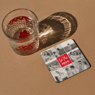 Modern Collage Couple Photo & To The Moon Quote Glass Coaster